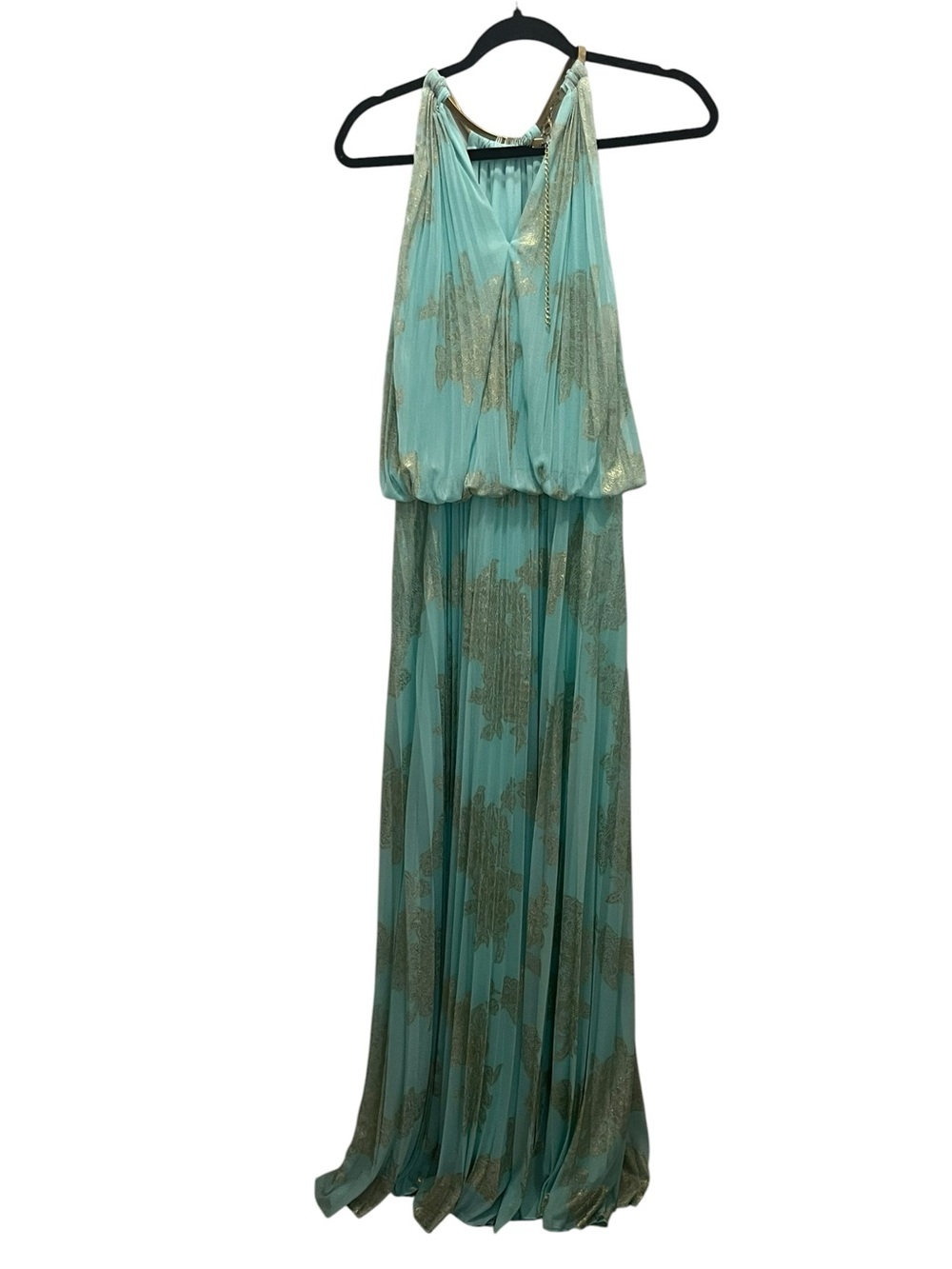 MSK Halter Maxi Gown with Gold Patterning Sz 14